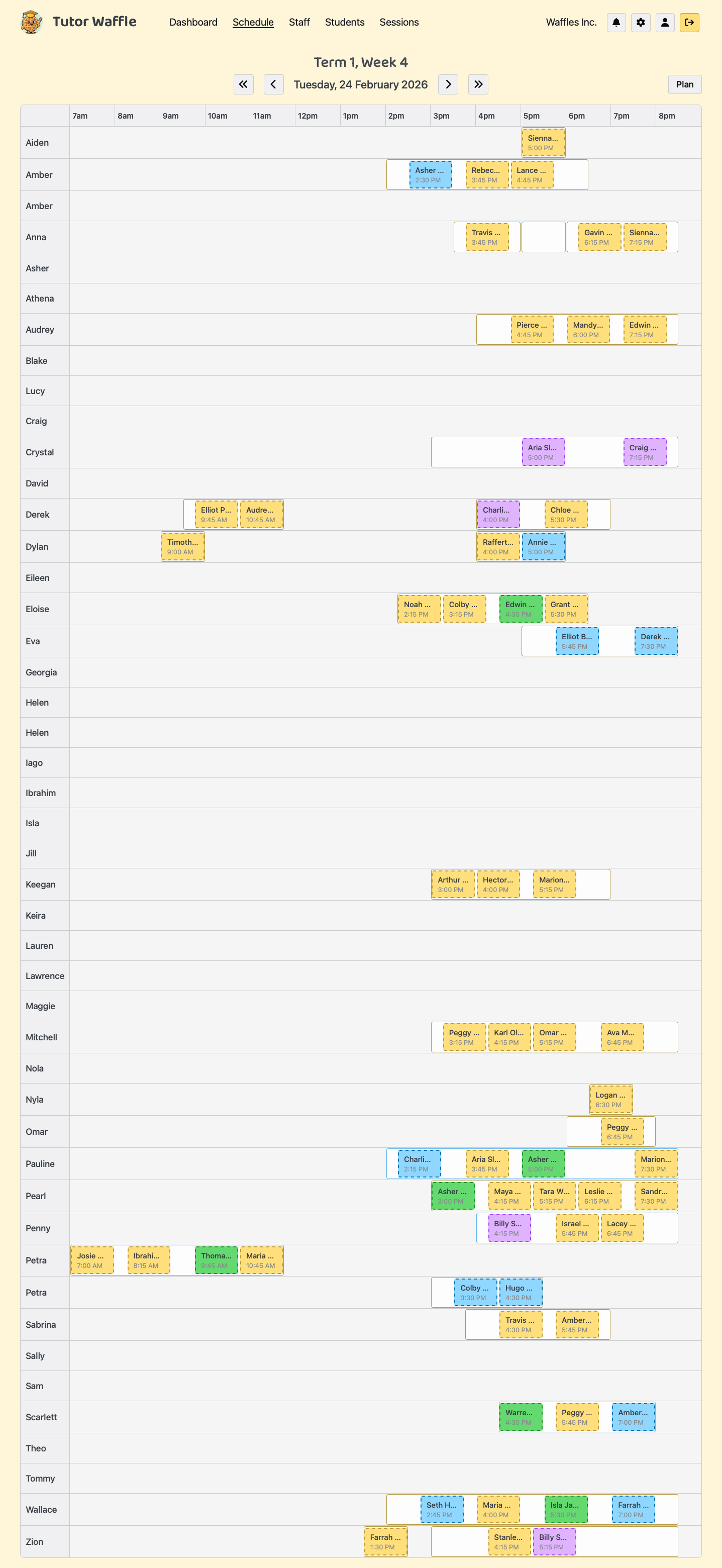 Schedule view - Plan Mode with staff availability visible